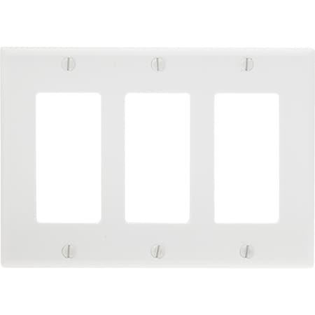 Leviton Decora 3-Gang Smooth Plastic Rocker Decorator Wall Plate White 005-80411-00W