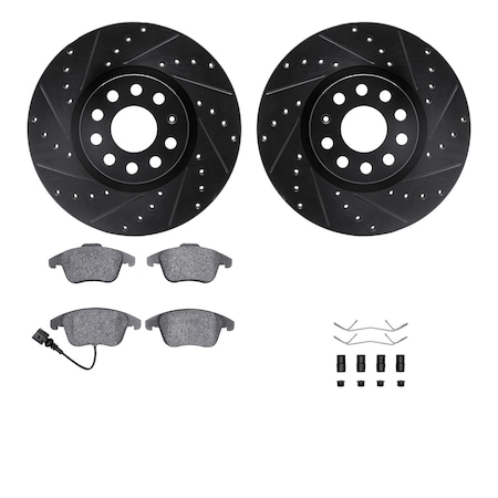 Dynamic Friction Co DFC Brake Rotor - Dimpled & Slotted - Black w/5000 Brake Pads & HW Kit 8512-74088