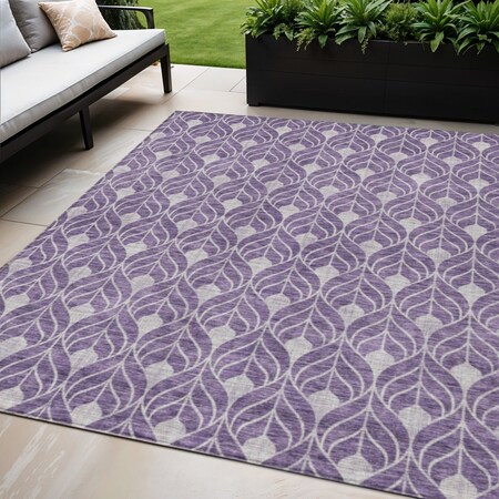 Homeroots 5' X 8' Purple And Ivory Geometric Washable Indoor Outdoor Area Rug 596058