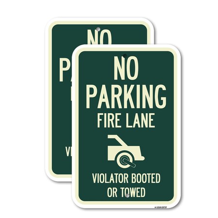 Signmission No Parking Fire Lane With Graphic Violators Booted or, 12'' X 18'', Heavy Gauge Aluminum, 2PK A-1218-2PACK-23737