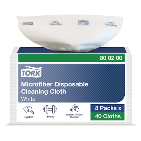 Tork Microfiber Cloth, Light Duty, 13 3/8"L, PK8 800200