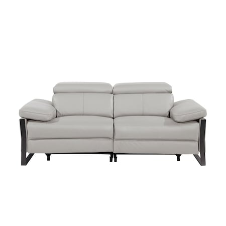 Homeroots 77in Light Gray and Black Italian Leather Power Reclining Loveseat 720501