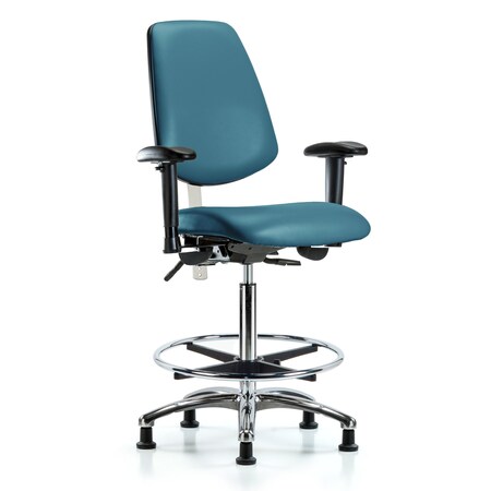 Blue Ridge Ergonomics Vinyl Clean Room Chair, Adjustable Arms BR-NCR-VHBCH-MB-CR-T1-A1-CF-RG-8801