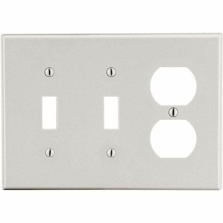 Hubbell Wiring Device-Kellems Wallplate, 3-Gang, 2) Toggle 1) Duplex, Light Almond P28LA