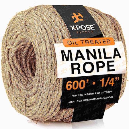 Xpose Safety Manila Rope, 3 Strand Cordage Twisted Braided Rope 1/4 600 Feet MR14-600-X