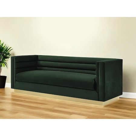 Homeroots 84" Hunter Green Velvet Sofa With Gold Legs 543969