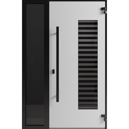 Vdomdoors Front Exterior Aluminum Door Ronex0633 Grey Prehung Entry Steel Metal Modern Painted W36+12xH80 RONEX0633EXD-GRE-W36+12xH80-RH-I