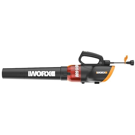 Worx Electric Leaf Blower, 12 A, 120 V, 320, 600 cfm Air, 20 min Run Time, Black/Orange WG520