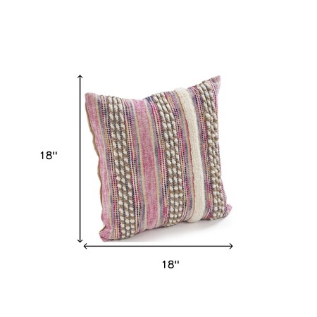 Homeroots Set of Two Pink Striped Cotton Throw Pillows With Fringe, 2PK 554575