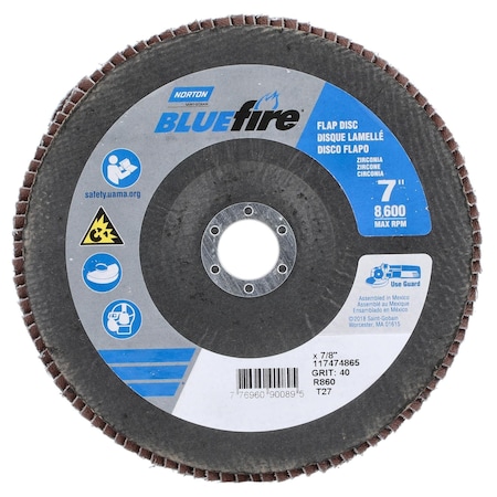 Norton Abrasives Flap Disc, Zirconia Alumina, 7" dia 77696090089