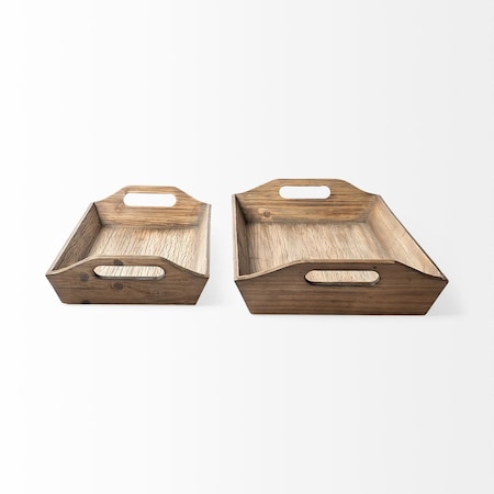 Homeroots Set Of 2 Natural Brown Wood With Grains And Knots Highlight Trays 376054