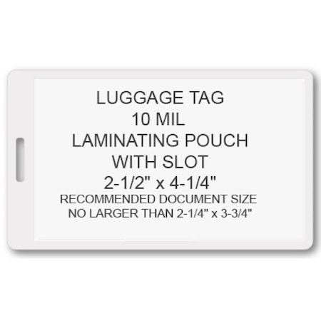 Sircle SircleLam Luggage Tag Pouches w/Slot- 10 mil, 100PK LUG-10WS