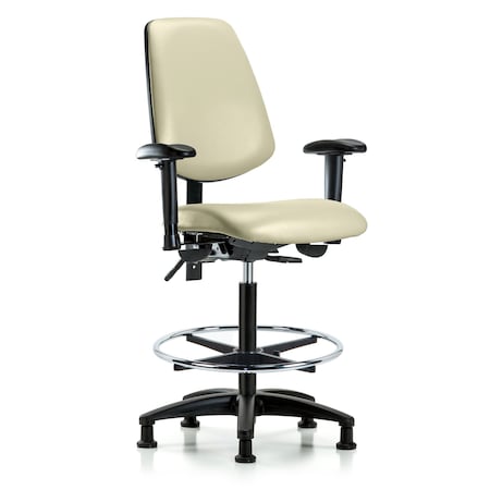 Blue Ridge Ergonomics High Bench Chair Adjustable Arms, 26" to 35" Height, Vinyl, Adobe White BR-VHBCH-MB-RG-T1-A1-CF-RG-8501