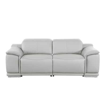 Homeroots 175" Light Gray Italian Leather Reclining Metal USB Sofa 720415