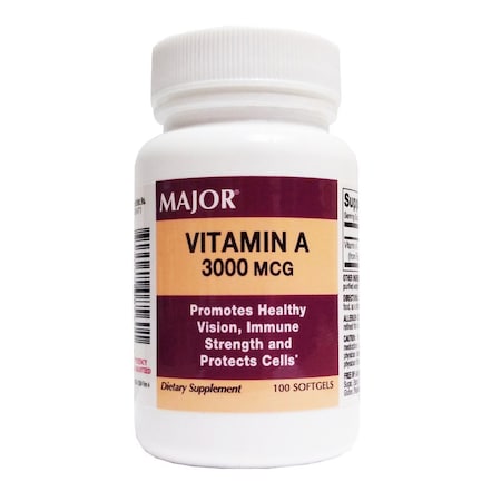 Major Pharmaceuticals Vitamin Supplement, Major Vitamin A, 3000mcg Strength, 100PK 00904208560