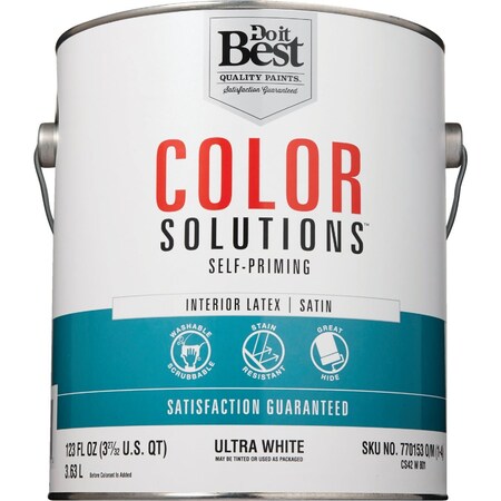 Do It Best Color Solutions Latex Self-Priming Satin Interior Wall Paint Ultra Wht 1 Gal. CS42W0801-16