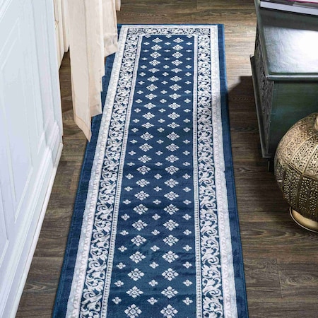 Jonathan Y Acanthus French Border Navy/Blue 2 ft. x 8 ft. Runner Rug MDP504C-28