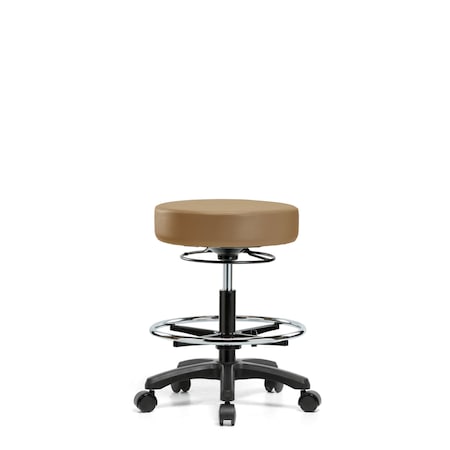 Blue Ridge Ergonomics Vinyl Mini-Stool - Medium Bench Height with Chrome Foot Ring & Casters in Taupe Trailblazer Vinyl VMBMS-RG-CF-RC-8584