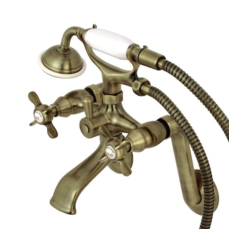 Kingston Brass Tub Wall Mount Clawfoot Tub Faucet with Hand Shower, Antique Brass KS289AB