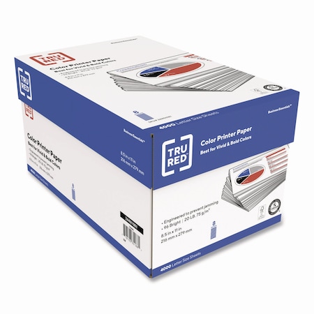 Tru Red Color Printer Paper, 96 Bright, 20 lb Bond Weight, 8.5 x 11, 4000PK TR56964