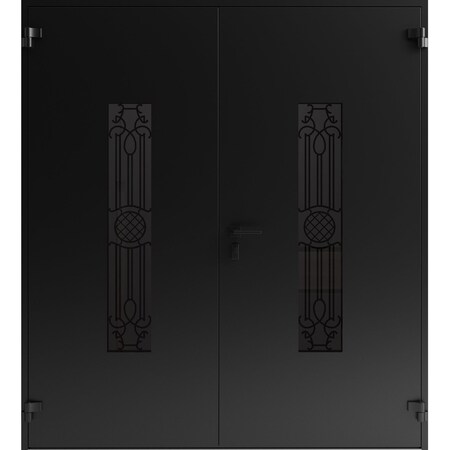 Vdomdoors Front Exterior Prehung Aluminum Double Doors Ronex1477 Black Enamel Mirrored Clear Glass Entry RONEX1477DEXD-BLK-W72xH80-LH-I