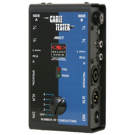 Galaxy Audio Cable Tester was designed to test cables quickly and simply. This cable tester works on 6 different JIB/CT