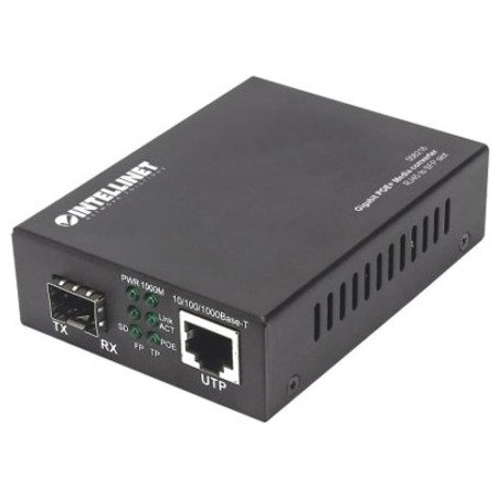 Intellinet Network Solutions Gigabit PoE+ Media Converter, 1 x 1000Base-T RJ45 Port to 1 x SFP Port, PoE+ Injector 508216