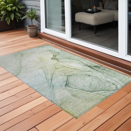 Homeroots 3' X 5' Green Abstract Washable Non Skid Indoor Outdoor Area Rug 559382