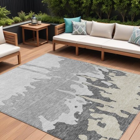 Homeroots 9' X 12' Gray And Silver Abstract Washable Indoor Outdoor Area Rug 613630