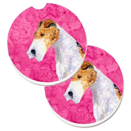 Carolines Treasures Pink Wire Fox Terrier Set of 2 Cup Holder Car Coaster SS4754-PKCARC