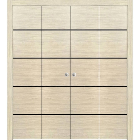 Sartodoors Sliding Closet Double Bi-fold Doors, Planum 0015 Natural Veneer and Aluminum Strips, Sturdy Tracks PLANUM0015DBF-SHP-72 x 84 (4* 18x84)