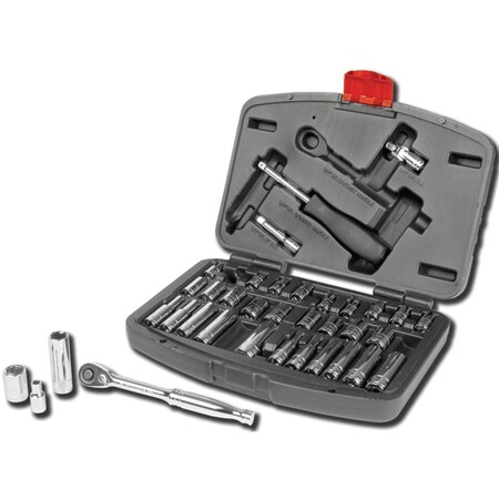 Performance Tool 36 pc. Socket Set, 1/4 in. Dr., SAE/MM, Spinner Handle, Ratchet W36905