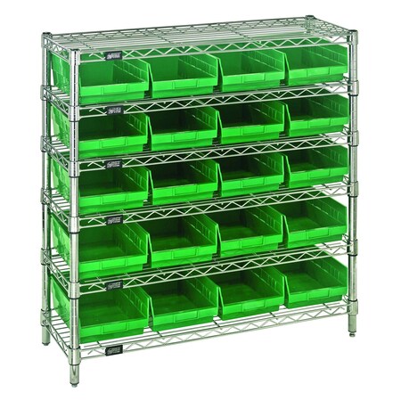 Quantum Storage Systems WIRE SHELVING UNIT W / GREEN BINS WR6-36-1236-107GN