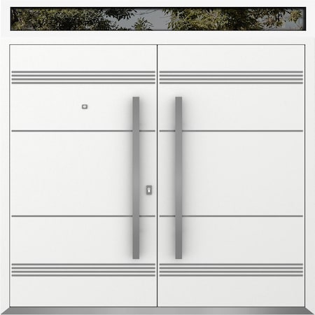 Vdomdoors Metal Double Doors Deux 1705 White Enamel Top Transom Entry Modern Painted (W72xH80+16) Left hand O DEUX1705DEXD-BEM-W72xH80+16-LH-O