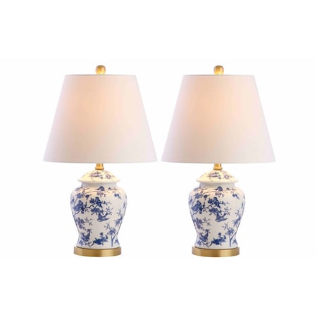 Jonathan Y Penelope 22" French Country Cottage Ceramic/Iron Chinoiserie Ginger Jar LED Table Lamp, Blue/Wh, 2PK JYL3005A-SET2