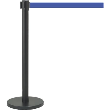 Aarco Form-A-Line System w/ 10' Slow Retracting Belt, Black Finish w/ Blue Belt HBK-10BL