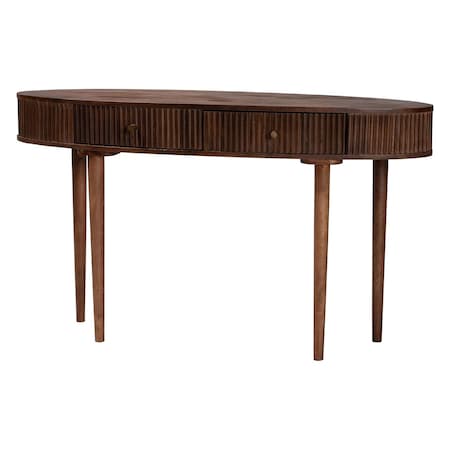Baxton Studio Linore Fluted Wood Console Table - 2-Drawer Oval Accent Table for Living Room or Entryway 270-14723-ZORO