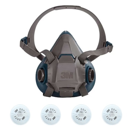 3M Half Mask Respirator Kit: 4 Cartridges Included, 6500 Series, P95 Filter, Silicone, Size M 29WT67-4MH55