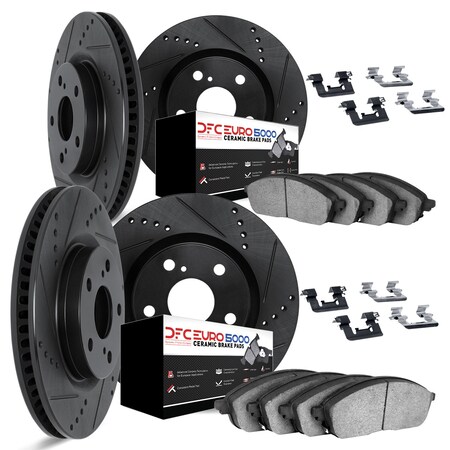 Dynamic Friction Co DFC Rotors-Drilled & Slotted-Black w/ EURO 5000 Ceramic Brake Pads Incl Hdw 8614-45002