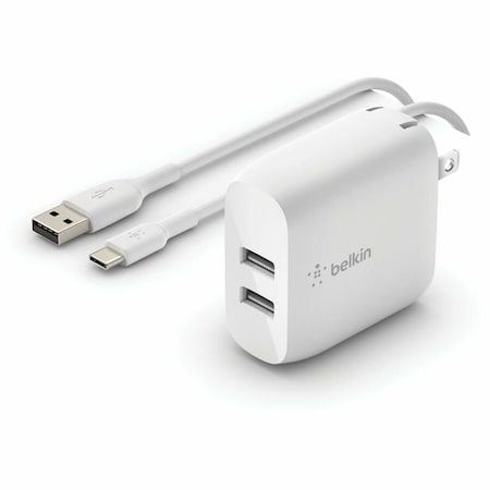 Belkin Dual Port Usb A 24w Wall Charger With Usb A To Usb C Cable 3ft, White WCE001DQ1MWH