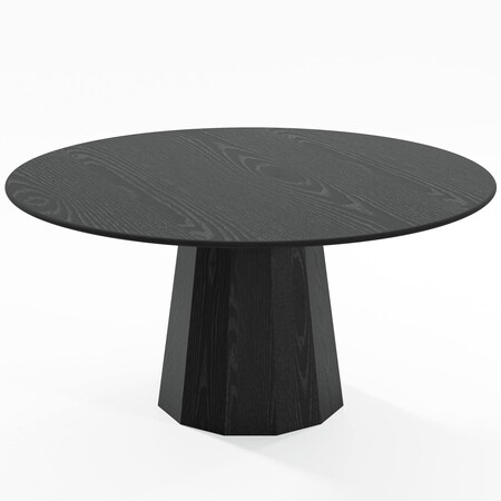 Homeroots 60" Black Solid Wood Pedestal Base Round Top Dining Table 721067