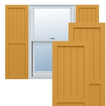 Ekena Millwork True Fit PVC Farmhouse/Flat Panel Combination Fixed Mount Shutters, Turmeric, 18W x 65H, PR TFP101FC18X065TU