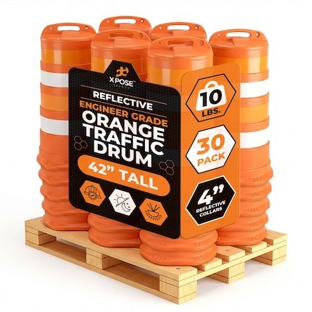 Xpose Safety Pallet of 30 Barrel/Drum Only, High Density, 4-4in Engineer Grade Sheeting, 30PK TDHD-4-EG-30-X