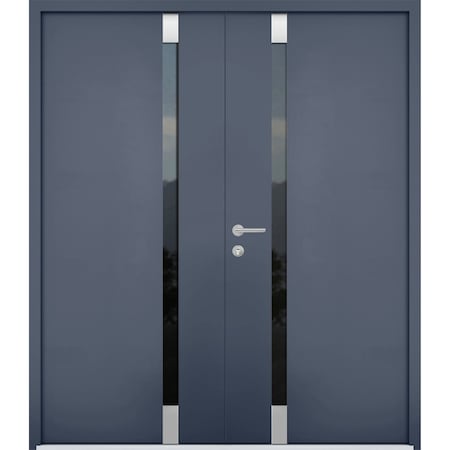 Vdomdoors Steel Double Doors Cynex 6777 Grey Stainless Inserts Single Modern Painted-W72xH80-Left Inswing CYNEX6777DEXD-GRE-LH-I-W72 x H80