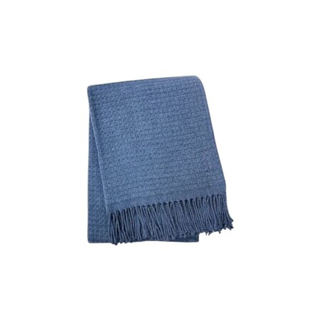 Homeroots 50" X 67" Denim Blue Cotton Blend Woven Throw Blanket with Fringe 632909