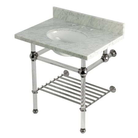 Kingston Brass 30-Inch Carrara Marble Console Sink with Acrylic Legs and Shelf, 8-Inch, 3-Hole KVPB3030MAB6