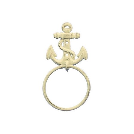 Handcrafted Decor Whitewashed Cast Iron Anchor Towel Holder- 8.5 in. K-0102-W