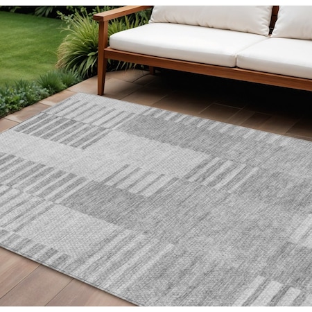 Homeroots 10' X 14' Silver Gray And Ivory Striped Washable Indoor Outdoor Area Rug 581676