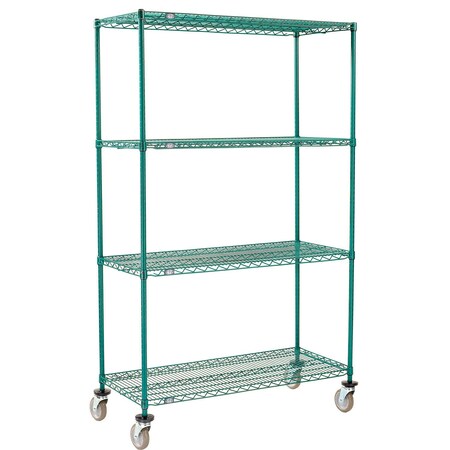 Global Industrial Nexel 4 Shelf Truck, Poly-Green, 42"W x 21"D x 60"H, Polyurethane Swivel Casters B3157928