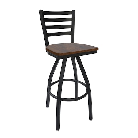 Bfm Seating Lima Ladder Back Swivel Barstool - Vintage Walnut Relic Seat - Steel Frame - Sand Black Finish 2160SVWR-SB